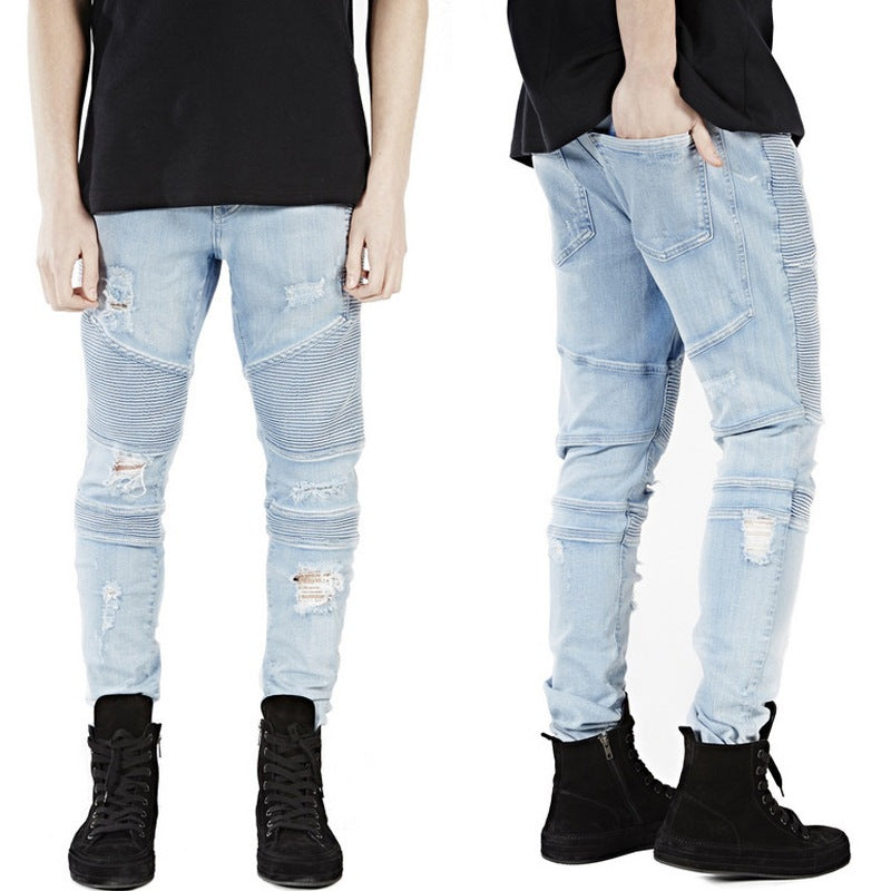 Herr Biker Jeans – Ripped Stretch Motorcykelbyxor för Herr 2026