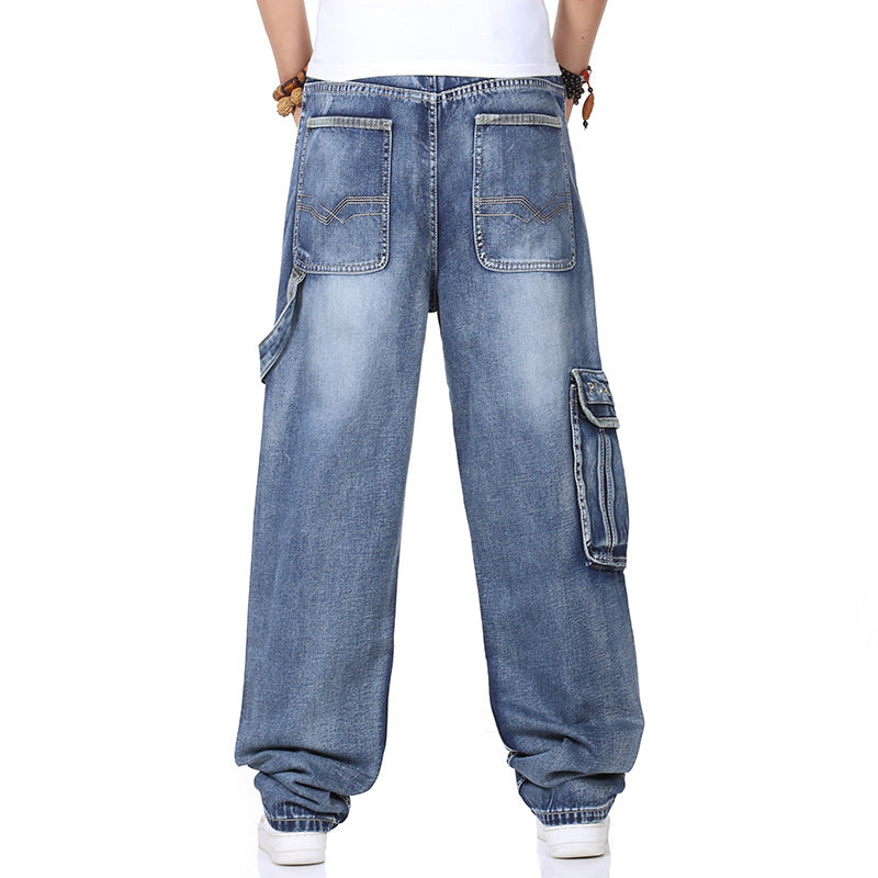 Herrjeans Hip-Hop Loose Fit Multi-Pocket Plus Size för Herr 2026