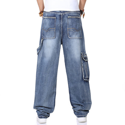 Herrjeans Hip-Hop Loose Fit Multi-Pocket Plus Size för Herr 2026