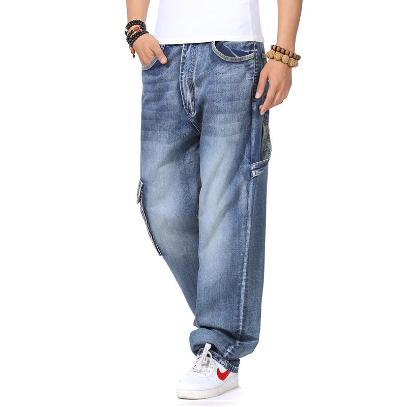 Herrjeans Hip-Hop Loose Fit Multi-Pocket Plus Size för Herr 2026