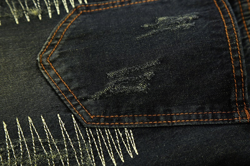 Men Jeans Long Pant Denim Pants Slim Fit Straight Trousers High Waist Solid Regular Button Pocket Splice Casual Autumn 2024