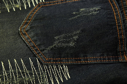 Men Jeans Long Pant Denim Pants Slim Fit Straight Trousers High Waist Solid Regular Button Pocket Splice Casual Autumn 2024
