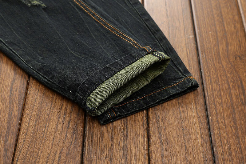 Men Jeans Long Pant Denim Pants Slim Fit Straight Trousers High Waist Solid Regular Button Pocket Splice Casual Autumn 2024