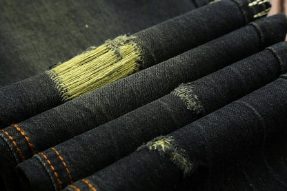 Men Jeans Long Pant Denim Pants Slim Fit Straight Trousers High Waist Solid Regular Button Pocket Splice Casual Autumn 2024