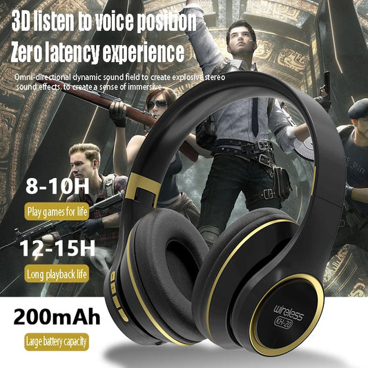 KH20 Bluetooth-headset för Kontor och Gaming – TF-kort, FM-radio och 6–8h Batteritid (Vit/Svart)