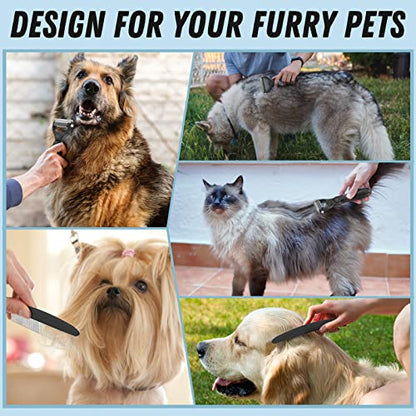 Docrok Grooming-borste & Metallkam – Kombosats för hund & katt, 6 färger