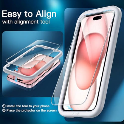 JETech Skärmskydd iPhone 15–17-serien – Härdat glas 9H, HD-klar, anti-fingeravtryck, 3-pack