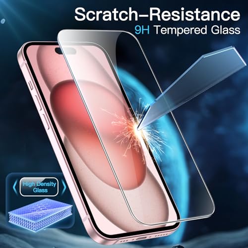 JETech Skärmskydd iPhone 15–17-serien – Härdat glas 9H, HD-klar, anti-fingeravtryck, 3-pack