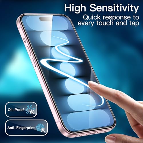 JETech Skärmskydd iPhone 15–17-serien – Härdat glas 9H, HD-klar, anti-fingeravtryck, 3-pack