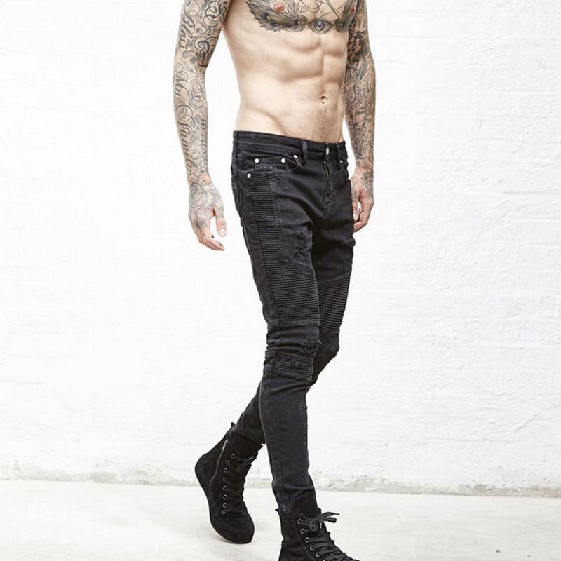 Herr Biker Jeans – Ripped Stretch Motorcykelbyxor för Herr 2026