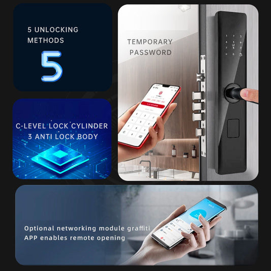 Smart Fingeravtryckslås för Dörr – 300 Fingeravtryck, <1 sek Skanning