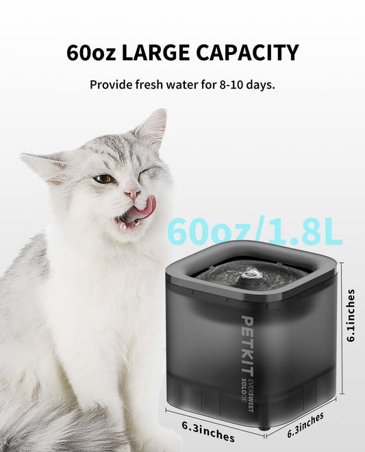 PETKIT Ny Kattvattenföntän med trådlös pump – ultratyst 1,85 L husdjursvattenföntän för katter & hundar inomhus, avtagbar design lätt att rengöra & montera, filter ingår