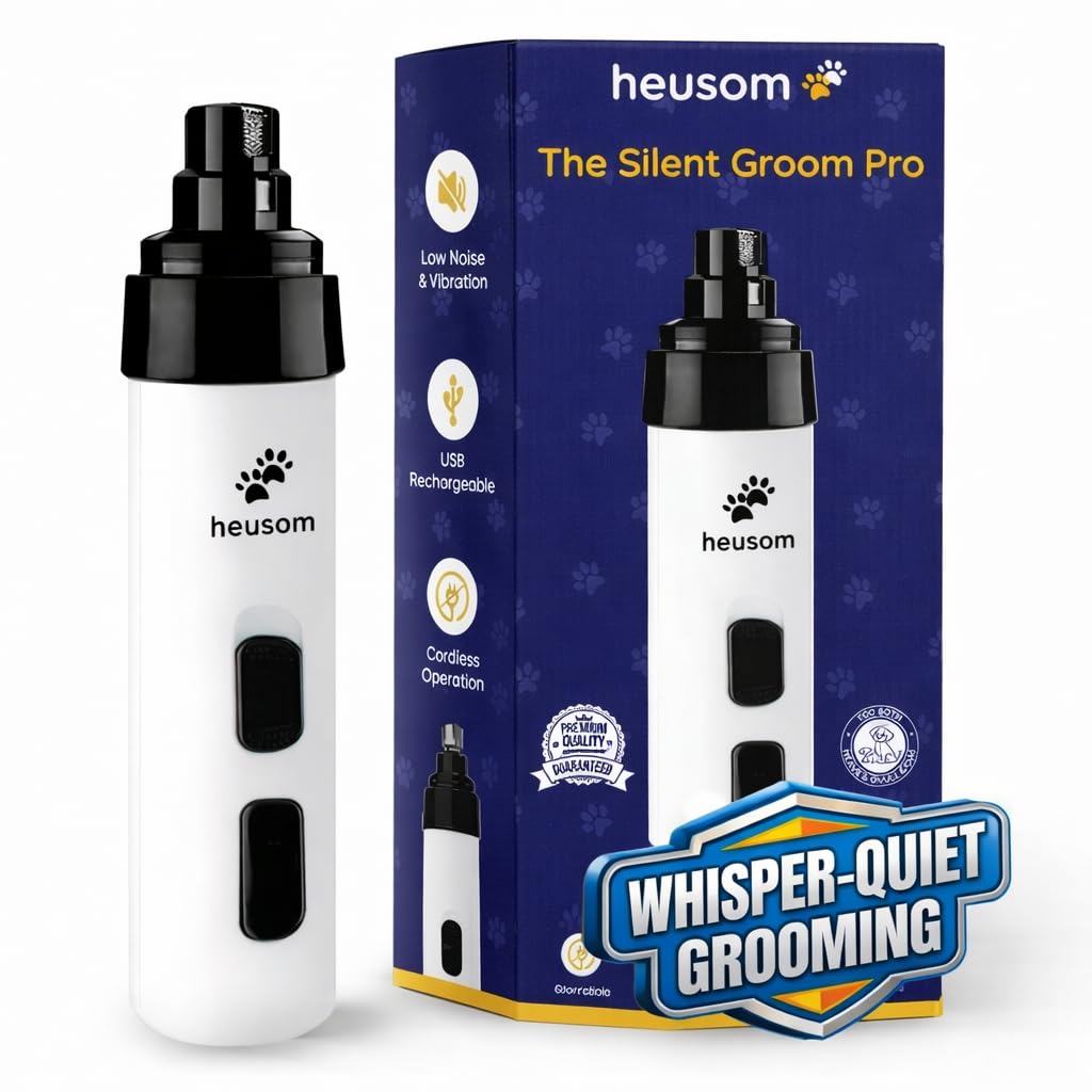Heusom Silent Groom Pro Husdjursnagelslipare – Viskande tyst kloslipare för hundar, katter & andra djur, säker & stressfri nagelvård, idealisk för känsliga hundar av alla raser & storlekar