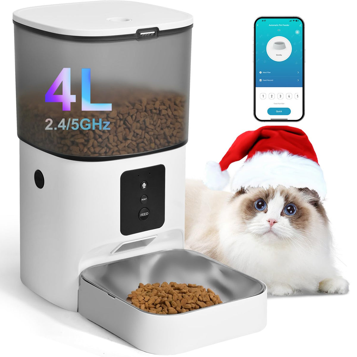 Automatisk Kattmatare – Kattmatsautomat med 10 sekunders röstinspelning, upp till 8 måltider per dag, tidsstyrd matare med tätningsring för torrfoder