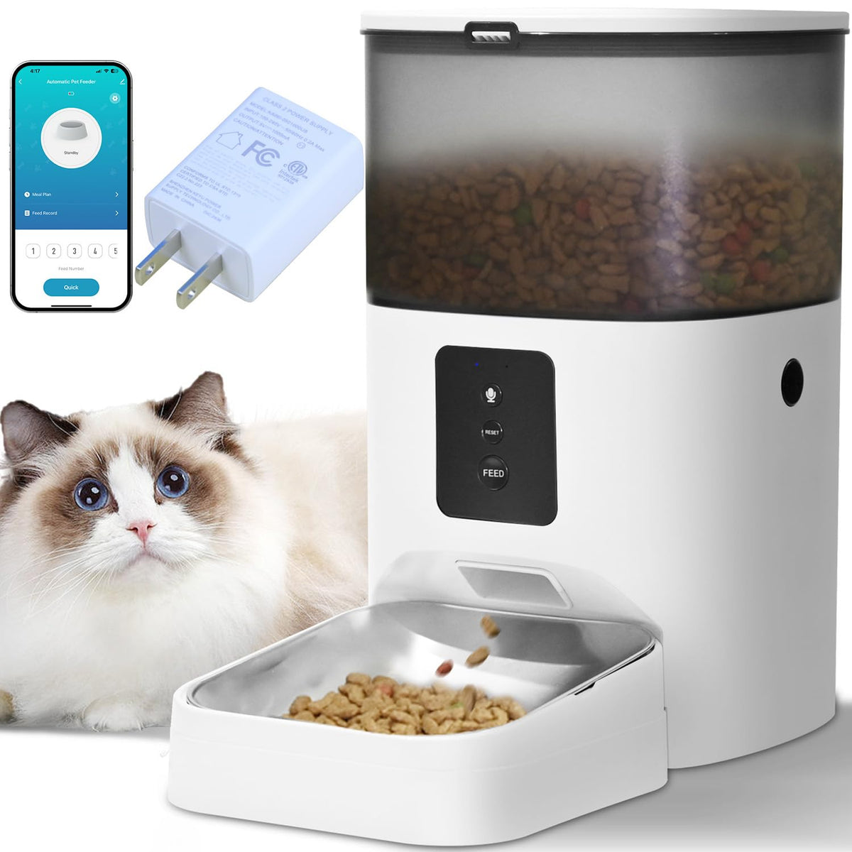 Automatisk Kattmatare – Kattmatsautomat med 10 sekunders röstinspelning, upp till 8 måltider per dag, tidsstyrd matare med tätningsring för torrfoder