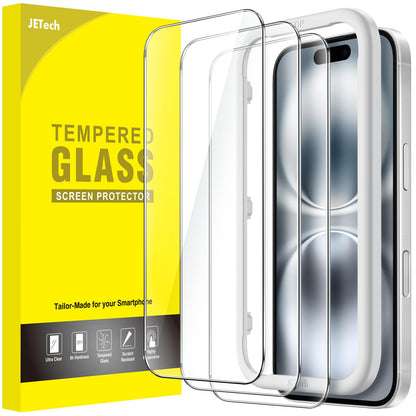 JETech Skärmskydd iPhone 15–17-serien – Härdat glas 9H, HD-klar, anti-fingeravtryck, 3-pack
