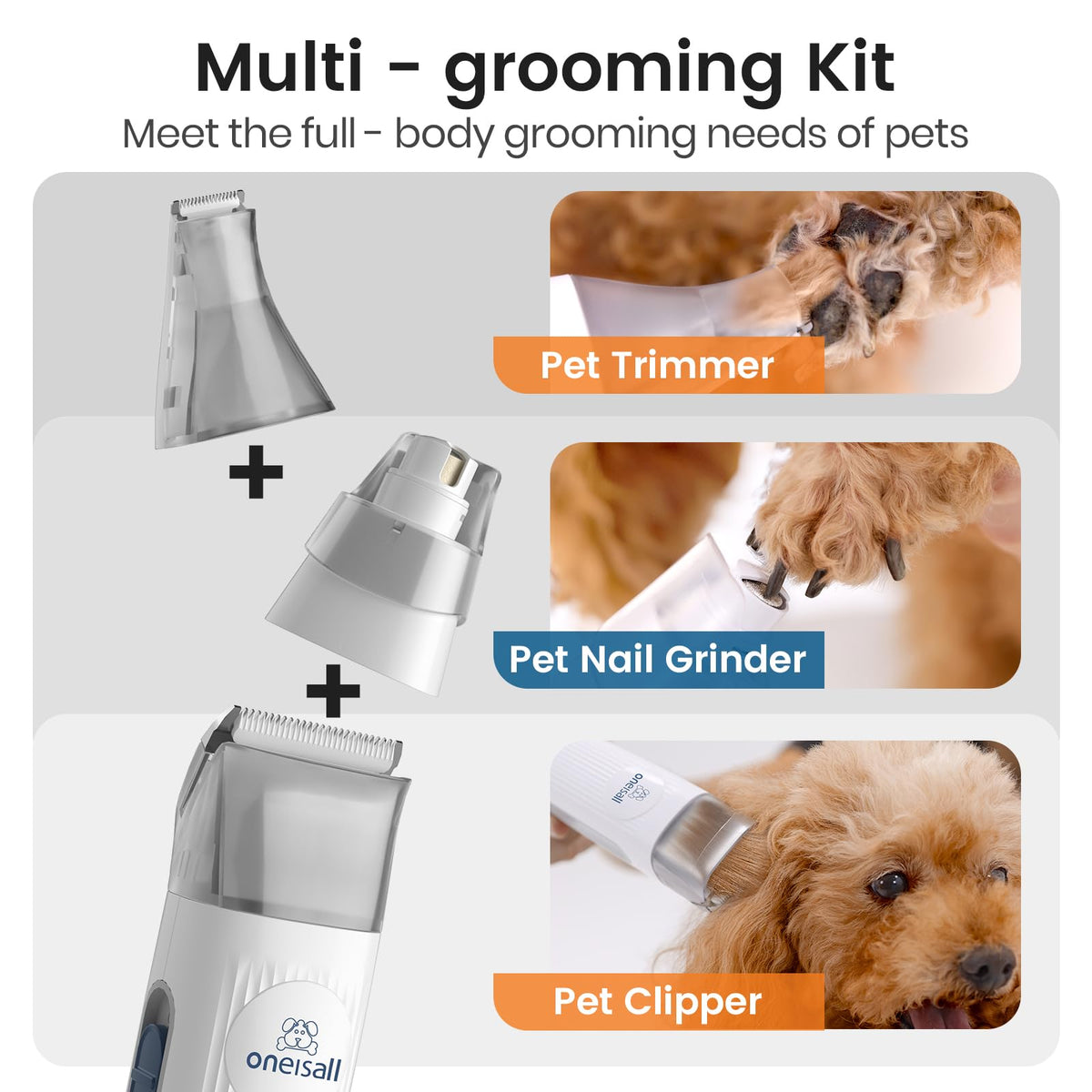 Oneisall 7-i-1 Grooming-dammsugare för Husdjur – Klippmaskin, nagelslipad, pälsborttagning, 1,5L, tyst