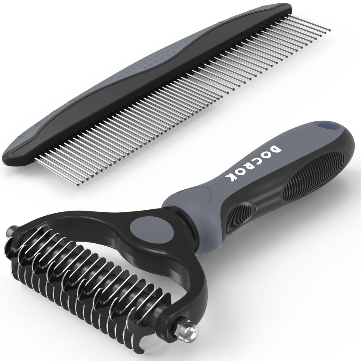Docrok Grooming-borste & Metallkam – Kombosats för hund & katt, 6 färger