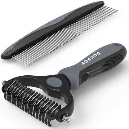 Docrok Grooming-borste & Metallkam – Kombosats för hund & katt, 6 färger