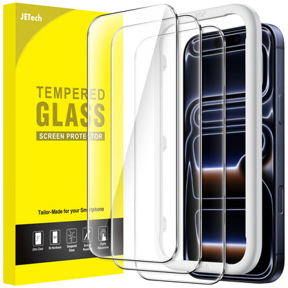 JETech Skärmskydd iPhone 15–17-serien – Härdat glas 9H, HD-klar, anti-fingeravtryck, 3-pack