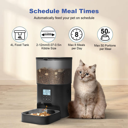 Automatisk Kattmatare – Kattmatsautomat med 10 sekunders röstinspelning, upp till 8 måltider per dag, tidsstyrd matare med tätningsring för torrfoder