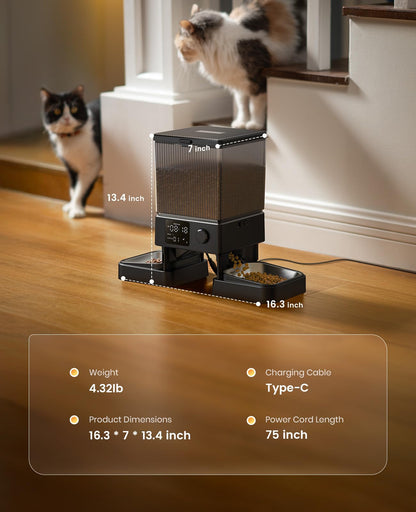 oneisall Automatisk Kattmatare för 2 katter – Automatisk kattmatsautomat för 2 katter & små husdjur, 20 koppar / 5 liter