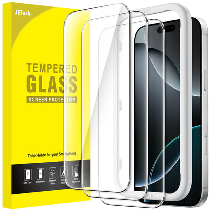 JETech Skärmskydd iPhone 15–17-serien – Härdat glas 9H, HD-klar, anti-fingeravtryck, 3-pack
