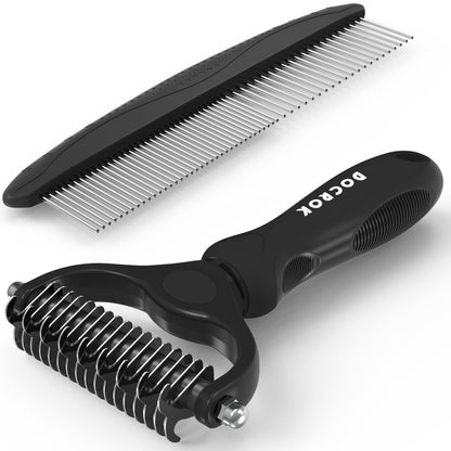 Docrok Grooming-borste & Metallkam – Kombosats för hund & katt, 6 färger