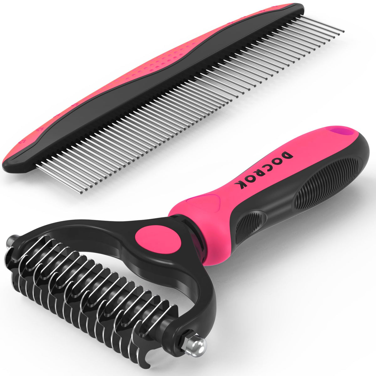 Docrok Grooming-borste & Metallkam – Kombosats för hund & katt, 6 färger
