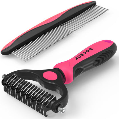 Docrok Grooming-borste & Metallkam – Kombosats för hund & katt, 6 färger