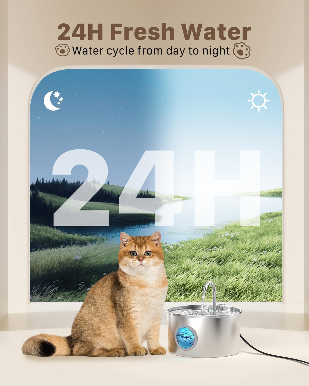 GIOTOHUN Kattvattenföntän i rostfritt stål – Husdjursvattenföntän