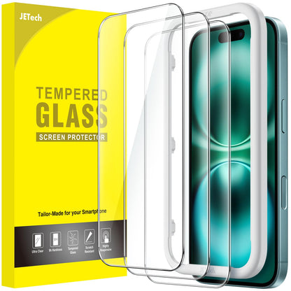 JETech Skärmskydd iPhone 15–17-serien – Härdat glas 9H, HD-klar, anti-fingeravtryck, 3-pack