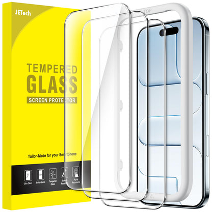 JETech Skärmskydd iPhone 15–17-serien – Härdat glas 9H, HD-klar, anti-fingeravtryck, 3-pack