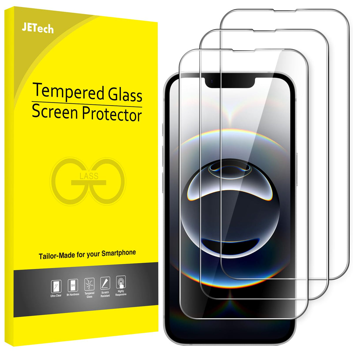 JETech Skärmskydd iPhone 15–17-serien – Härdat glas 9H, HD-klar, anti-fingeravtryck, 3-pack