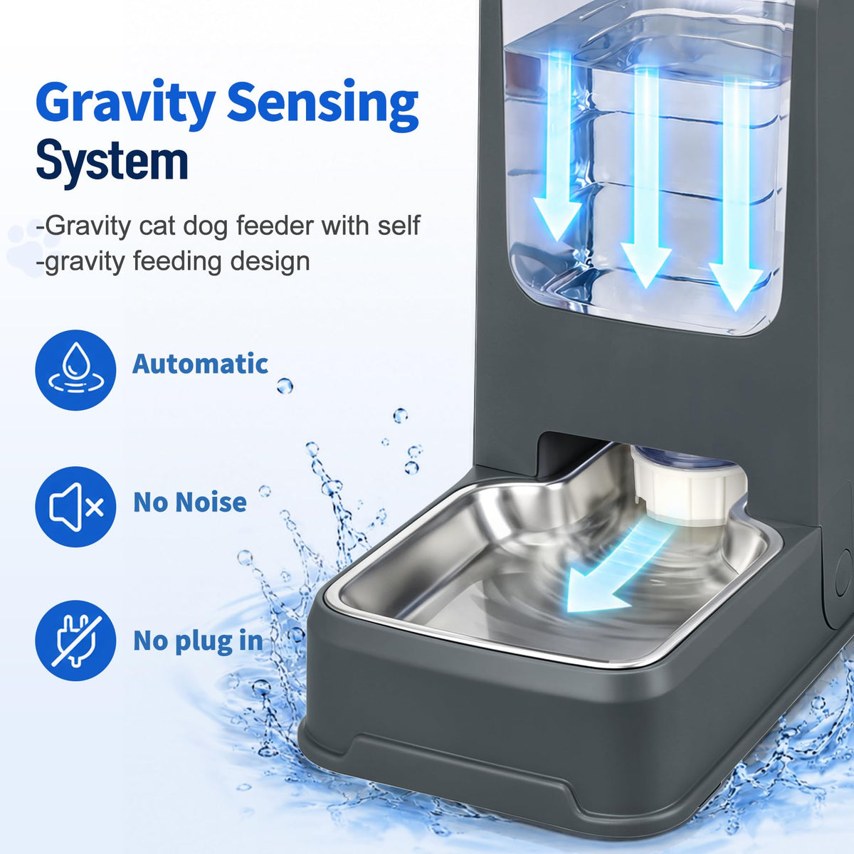 2-pack Automatisk Kattmatare & Vattendispenser med rostfri skål – Gravitationsmatare & vattenautomat med stor kapacitet för små, medelstora & stora hundar, valpar & kattungar