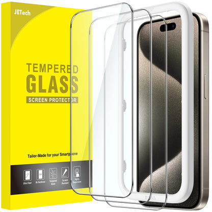 JETech Skärmskydd iPhone 15–17-serien – Härdat glas 9H, HD-klar, anti-fingeravtryck, 3-pack