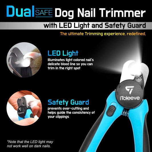 iToleeve LED Hundnagelklippare med ljus – belyser nageln & blodlinjen för säker och enkel klippning, extra vass för tjocka naglar, snabbsensor, undviker överskurning, för katter & hundar