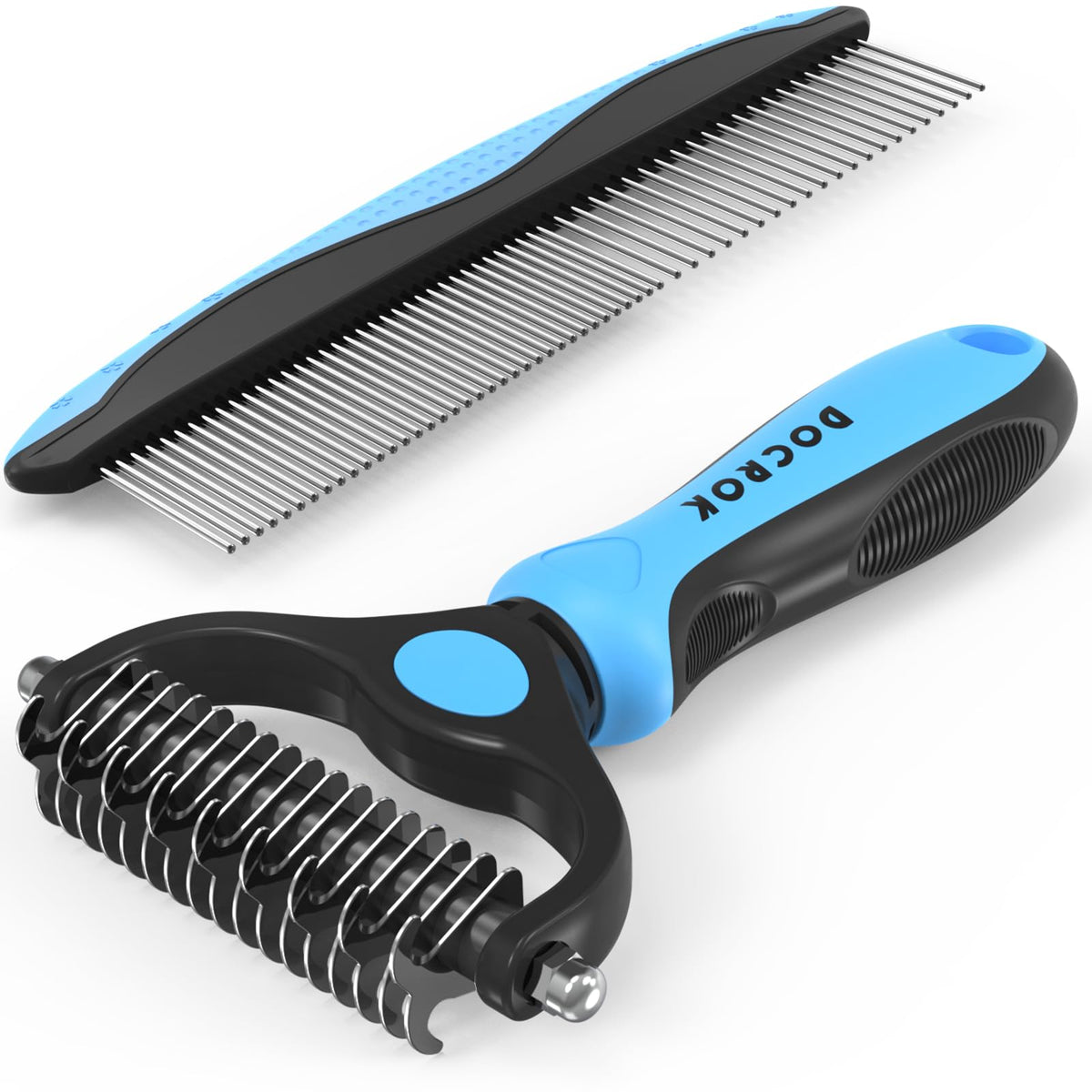 Docrok Grooming-borste & Metallkam – Kombosats för hund & katt, 6 färger