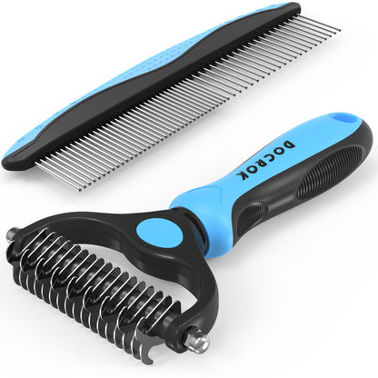 Docrok Grooming-borste & Metallkam – Kombosats för hund & katt, 6 färger