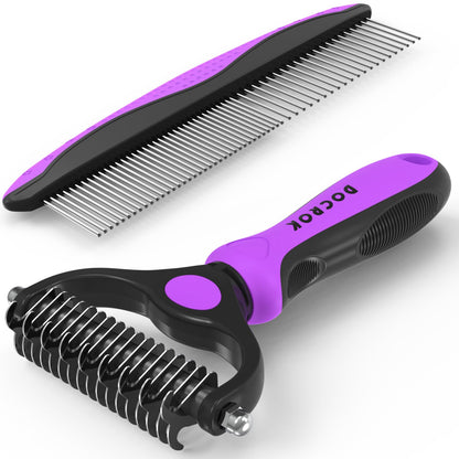 Docrok Grooming-borste & Metallkam – Kombosats för hund & katt, 6 färger