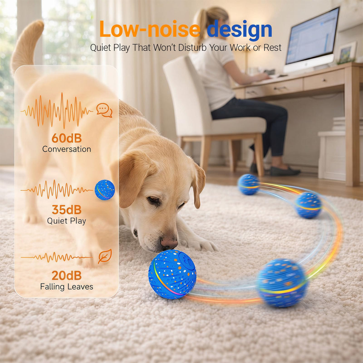 GULUNOOK Interaktiv Hundbollleksak för små & medelstora hundar – Smart automatiskt rörlig studsande boll med LED-ljus, 3 lekmoder, hållbar E-TPU, USB-laddningsbar, 7 cm hundleksak