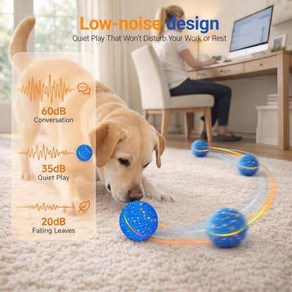 GULUNOOK Interaktiv Hundbollleksak för små & medelstora hundar – Smart automatiskt rörlig studsande boll med LED-ljus, 3 lekmoder, hållbar E-TPU, USB-laddningsbar, 7 cm hundleksak