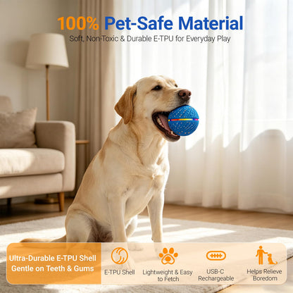 GULUNOOK Interaktiv Hundbollleksak för små & medelstora hundar – Smart automatiskt rörlig studsande boll med LED-ljus, 3 lekmoder, hållbar E-TPU, USB-laddningsbar, 7 cm hundleksak
