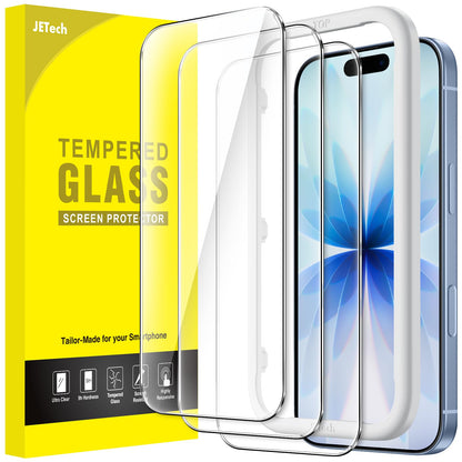JETech Skärmskydd iPhone 15–17-serien – Härdat glas 9H, HD-klar, anti-fingeravtryck, 3-pack