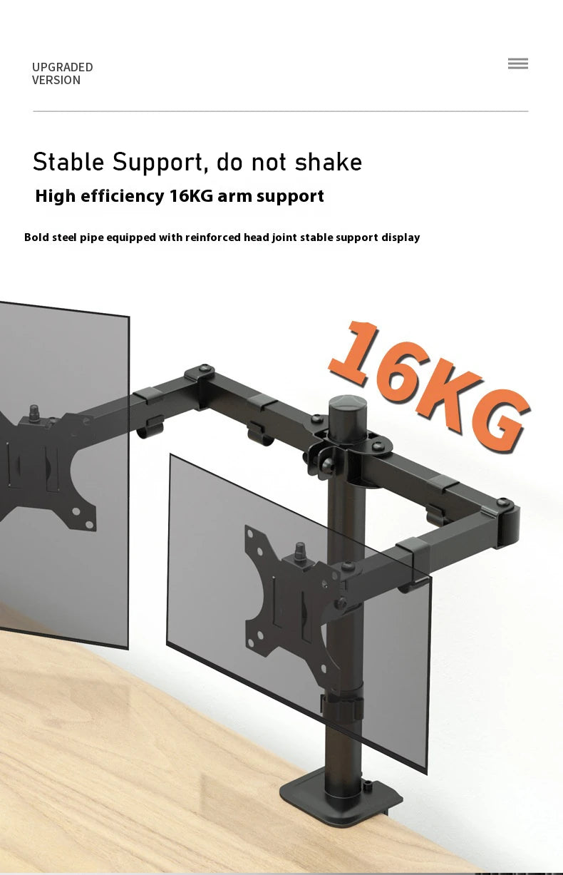 MS02N Laptop Desktop Dual Arm Computer Monitor Bracket 360° Rotary Height Adjustable Monitors Support Mount Stand for 10''-30''