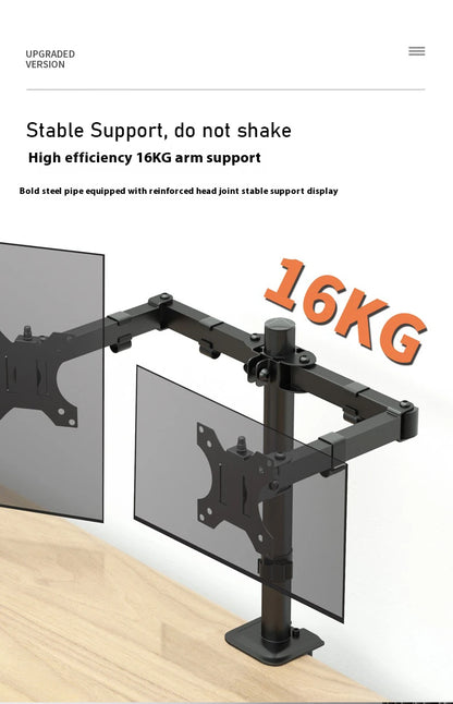 MS02N Laptop Desktop Dual Arm Computer Monitor Bracket 360° Rotary Height Adjustable Monitors Support Mount Stand for 10''-30''