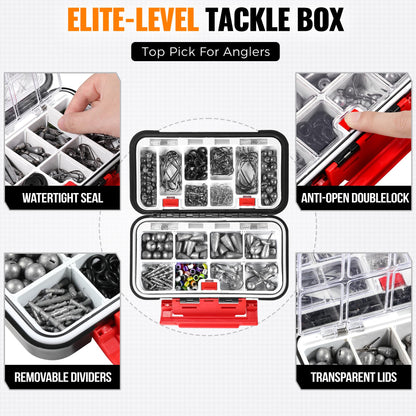 PLUSINNO Fiskeutrustning Kit – Komplett tackle-box med krokar, sänken, svivel & mer, 264 eller 397 delar