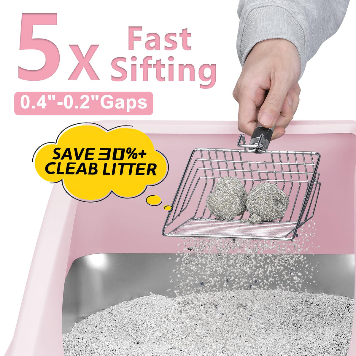 AIPERRO Kattlåda i rostfritt stål – XL innesluten kattlåda med lock för stora katter, höga sidor, urinläckageskydd, non-stick botten, inkl. kattströmatta & metallskopa