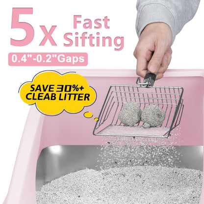 AIPERRO Kattlåda i rostfritt stål – XL innesluten kattlåda med lock för stora katter, höga sidor, urinläckageskydd, non-stick botten, inkl. kattströmatta & metallskopa