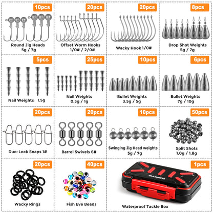 PLUSINNO Fiskeutrustning Kit – Komplett tackle-box med krokar, sänken, svivel & mer, 264 eller 397 delar